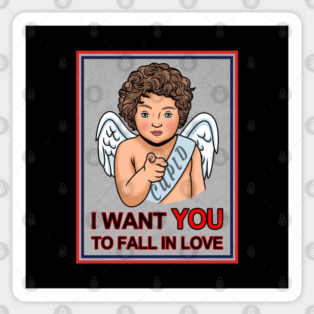 Cute Cupid Valentine Love I Want You Vintage Retro Poster Sticker by BoggsNicolas